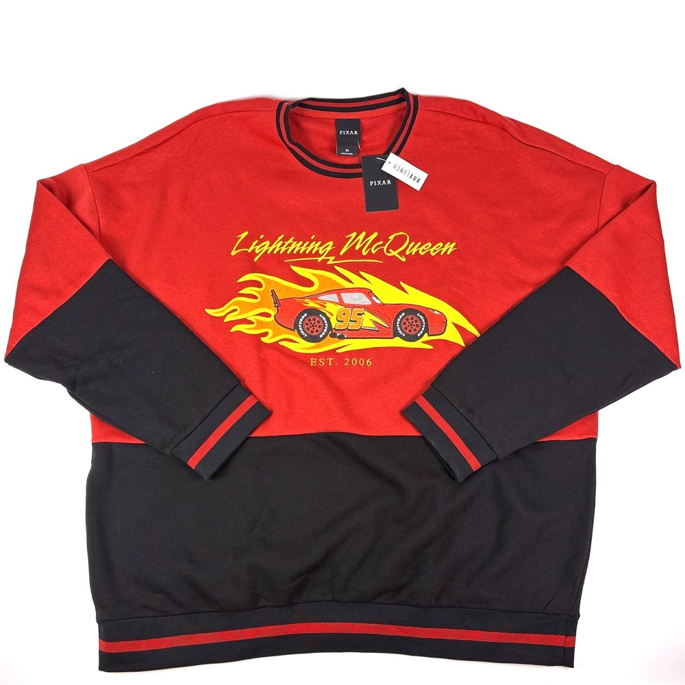 NWT Disney Pixar Lightning McQueen Color Block Sweatshirt Mens 3X Red Black Crew